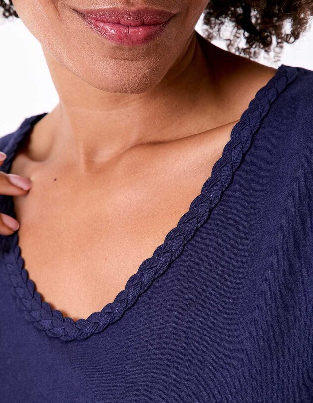 Organic cotton braided-neck T-shirt femme La Fianc&eacute;e