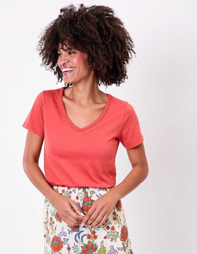 Organic cotton braided-neck T-shirt femme La Fianc&eacute;e