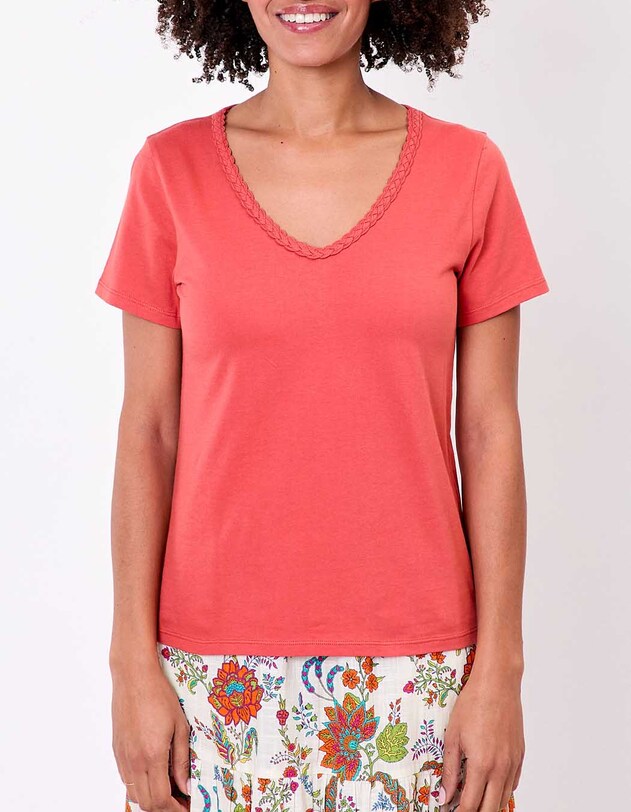 Organic cotton braided-neck T-shirt femme La Fianc&eacute;e
