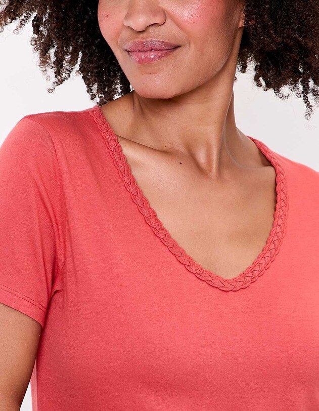 Organic cotton braided-neck T-shirt femme La Fianc&eacute;e