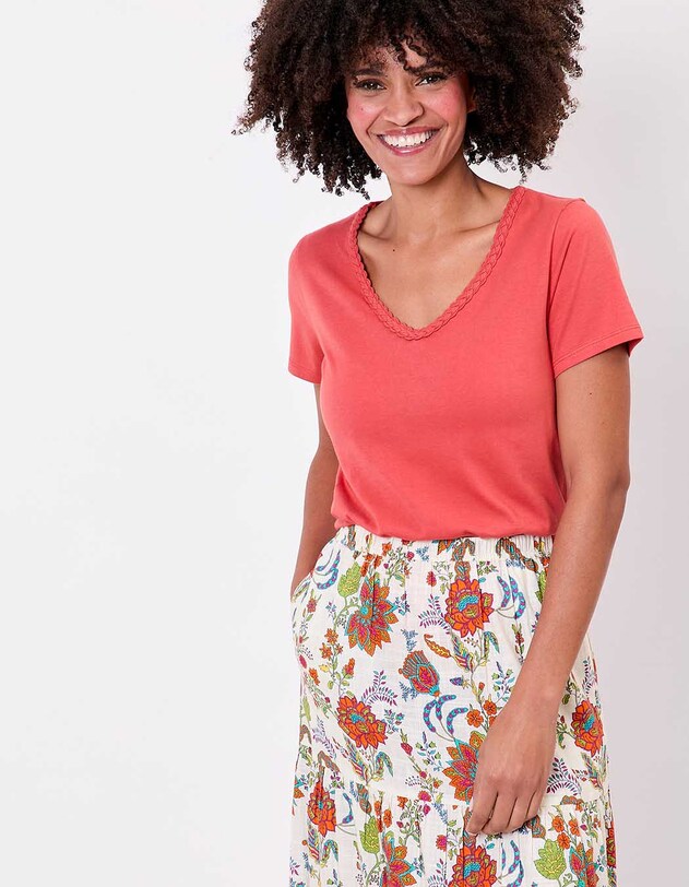 Organic cotton braided-neck T-shirt femme La Fianc&eacute;e
