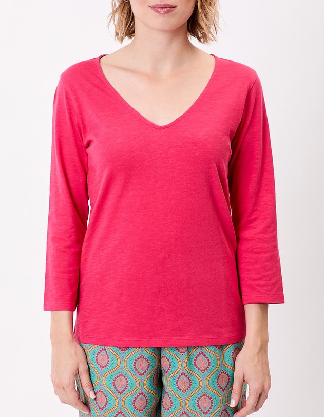 Plain organic cotton 3/4 sleeve T-shirt femme La Fianc&eacute;e
