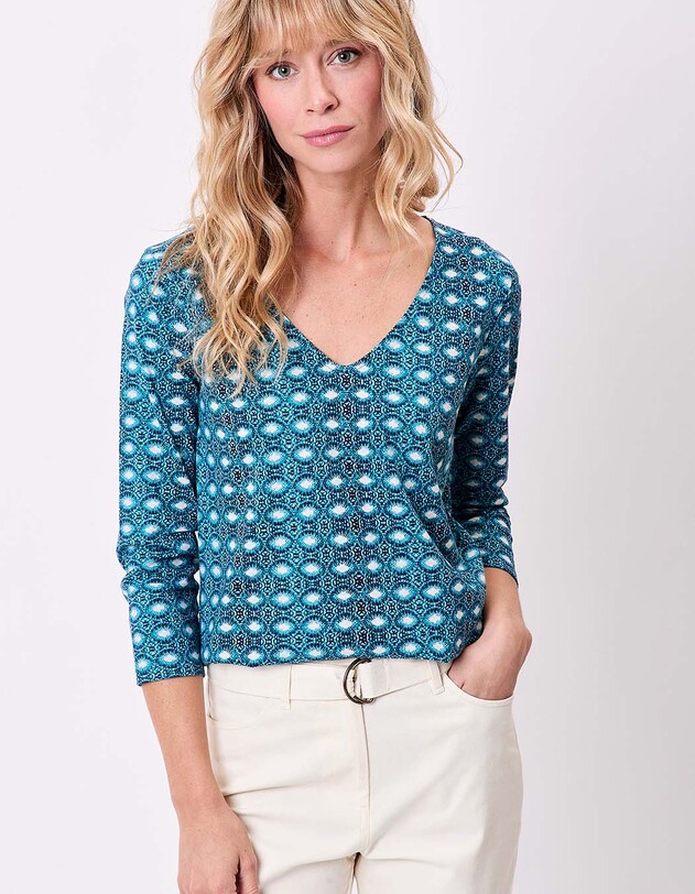 Printed 3/4 sleeve organic cotton T-shirt femme La Fiancée