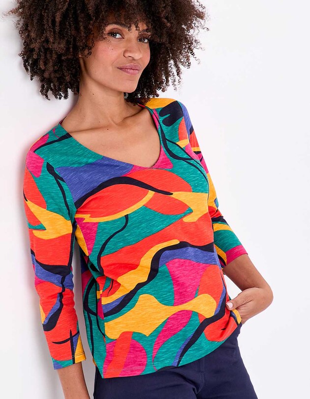 Printed 3/4 sleeve organic cotton T-shirt femme La Fianc&eacute;e