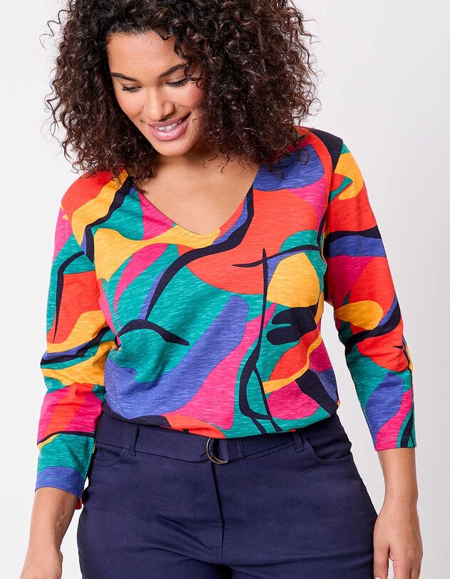 Printed 3/4 sleeve organic cotton T-shirt femme La Fianc&eacute;e