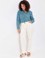 Fitted belted stretch cotton trousers femme La Fianc&eacute;e