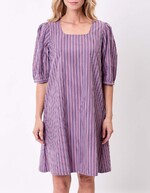 Striped organic cotton square-neck dress femme La Fiancée