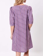 Striped organic cotton square-neck dress femme La Fiancée