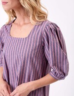 Striped organic cotton square-neck dress femme La Fiancée