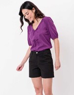 Plain cotton elastane shorts femme La Fiancée