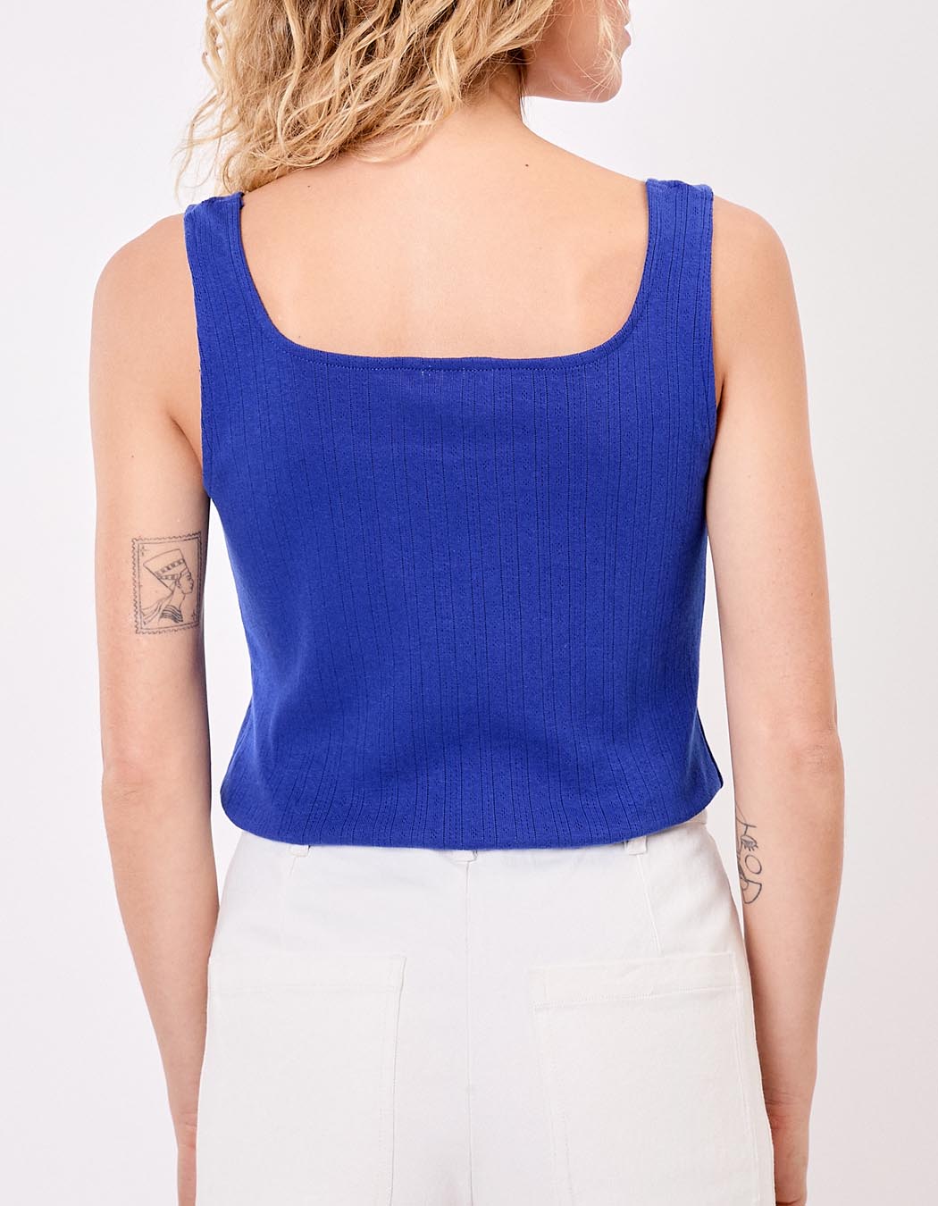Organic cotton knit square-neck tank top femme Princesse Nomade