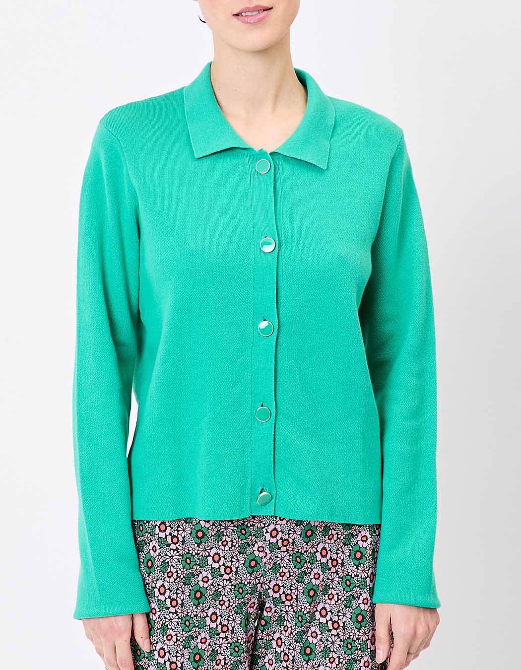 Straight-cut knit polo-collar cardigan femme Princesse Nomade