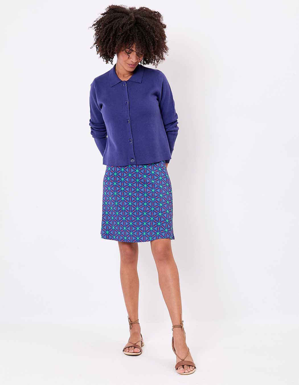 Straight-cut cotton knit polo-collar cardigan femme Princesse Nomade