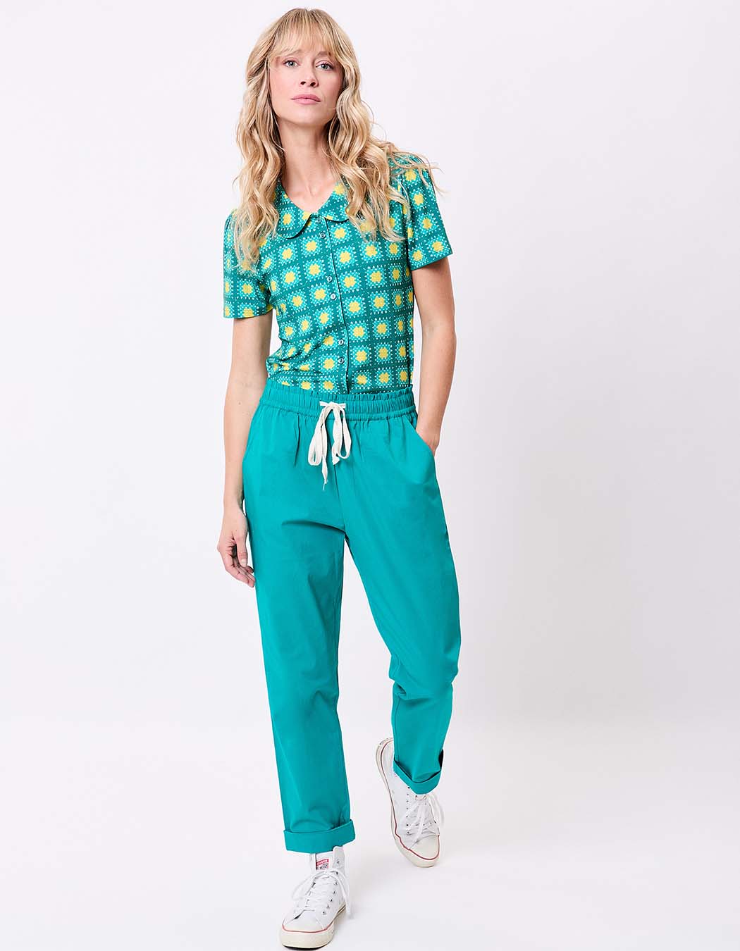 Elasticated stretch cotton chino trousers femme Princesse Nomade