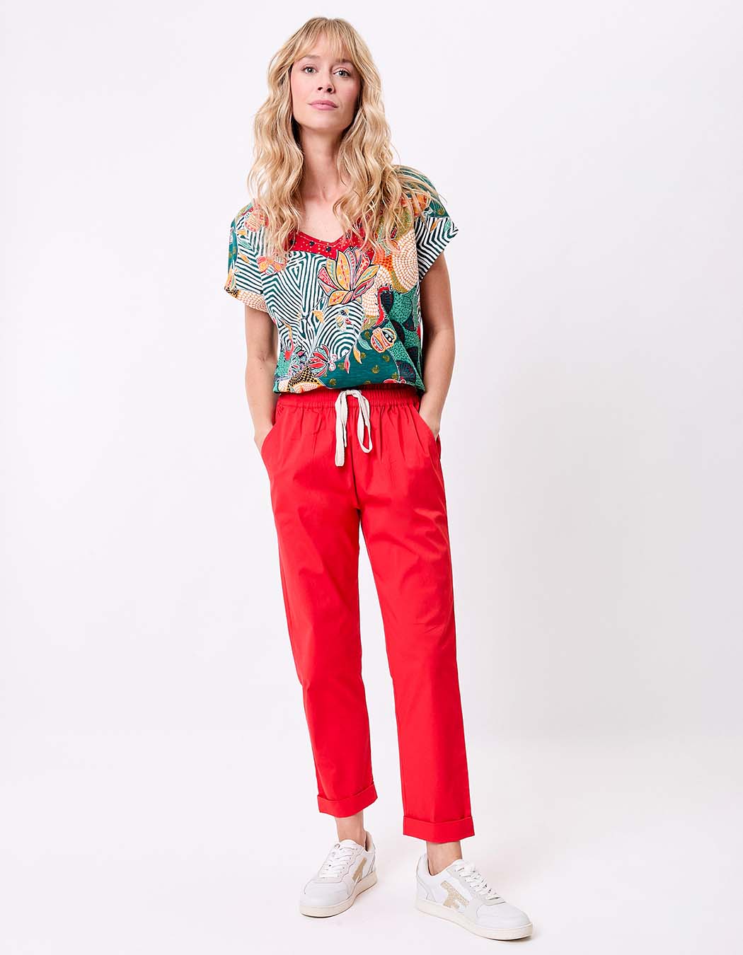 Elasticated stretch cotton chino trousers femme Princesse Nomade