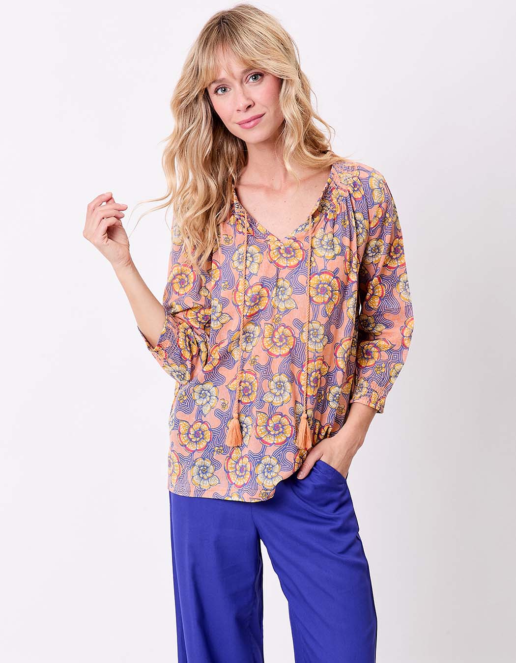 Loose printed organic cotton voile blouse femme La Fiancée