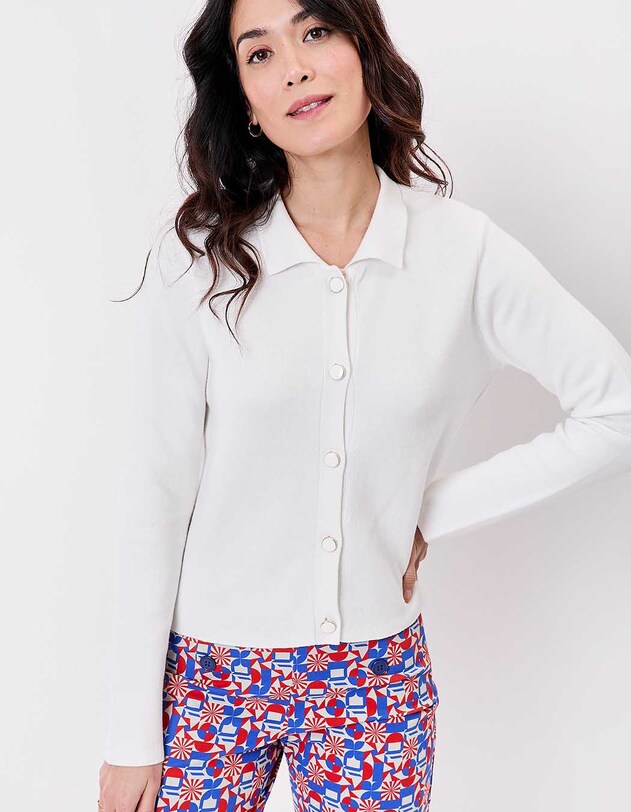 Straight-cut knit polo-collar cardigan femme Princesse Nomade