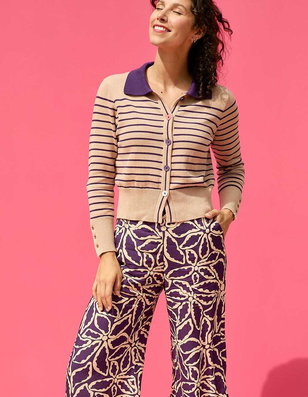 Striped cotton knit polo-collar cardigan femme Princesse Nomade
