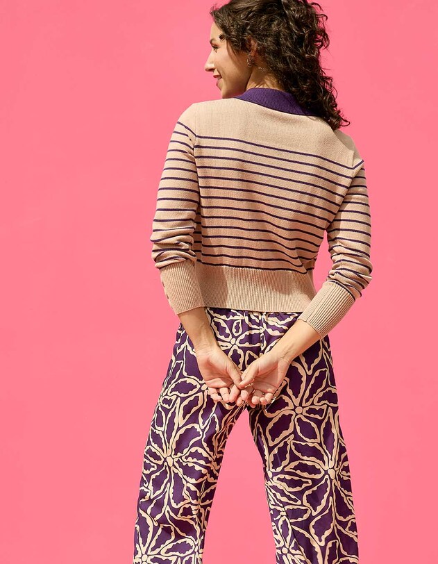 Striped cotton knit polo-collar cardigan femme Princesse Nomade