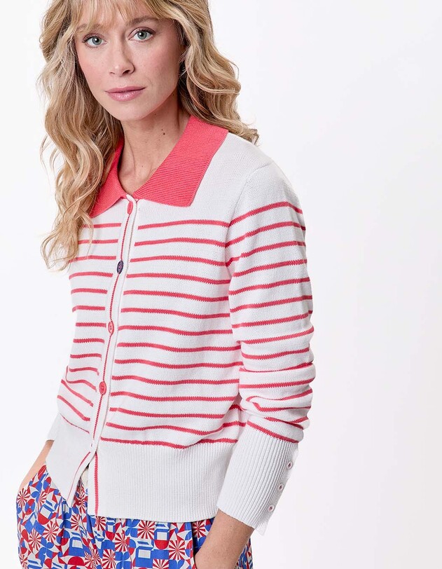 Striped cotton knit polo-collar cardigan femme Princesse Nomade