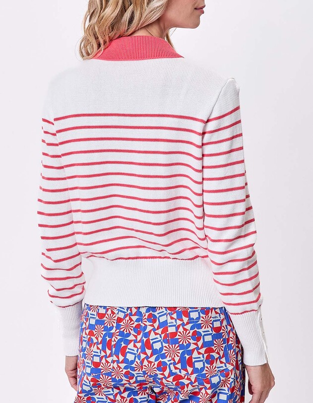 Striped cotton knit polo-collar cardigan femme Princesse Nomade
