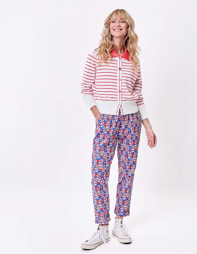Striped cotton knit polo-collar cardigan femme Princesse Nomade
