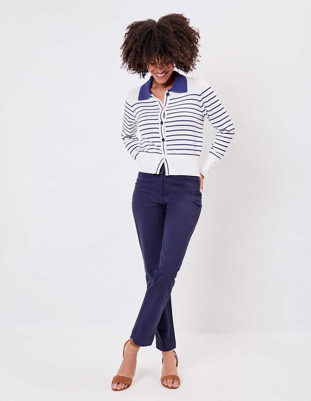 Striped cotton knit polo-collar cardigan femme Princesse Nomade
