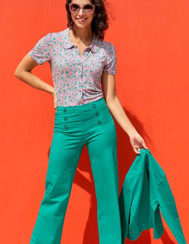 Wide sailor-style stretch cotton trousers femme Princesse Nomade