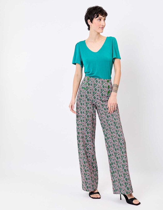 Wide sailor-style stretch cotton trousers femme Princesse Nomade
