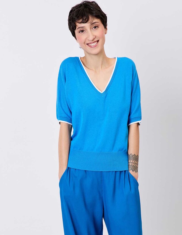 Lightweight plain cotton sweater femme Princesse Nomade