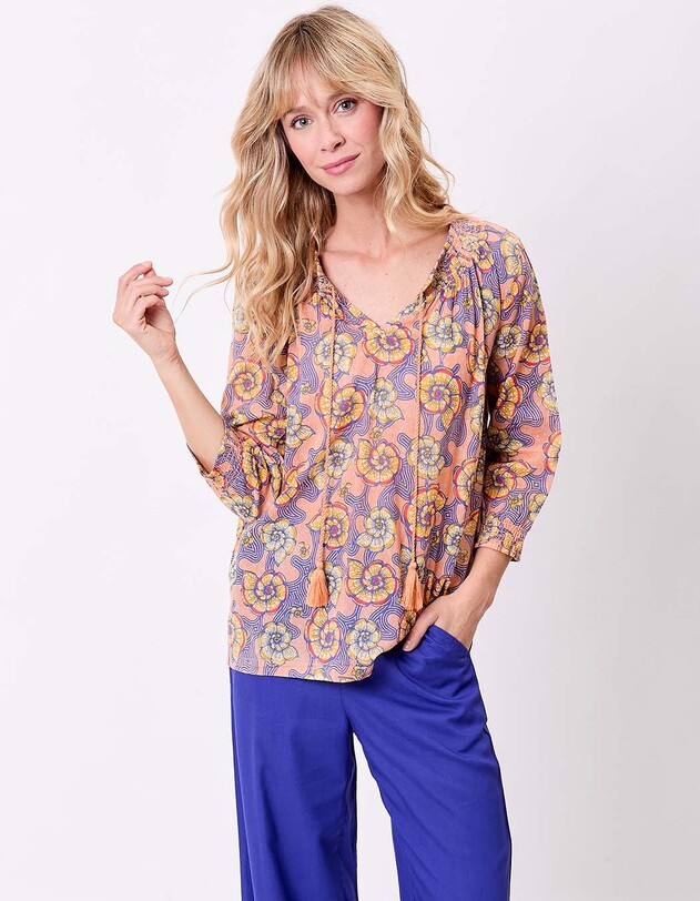 Loose printed organic cotton voile blouse femme La Fianc&eacute;e