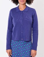 Straight-cut cotton knit polo-collar cardigan femme Princesse Nomade