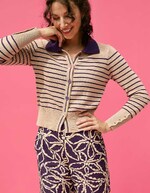 Striped cotton knit polo-collar cardigan femme Princesse Nomade