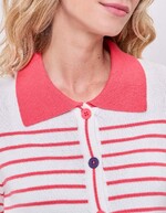 Striped cotton knit polo-collar cardigan femme Princesse Nomade