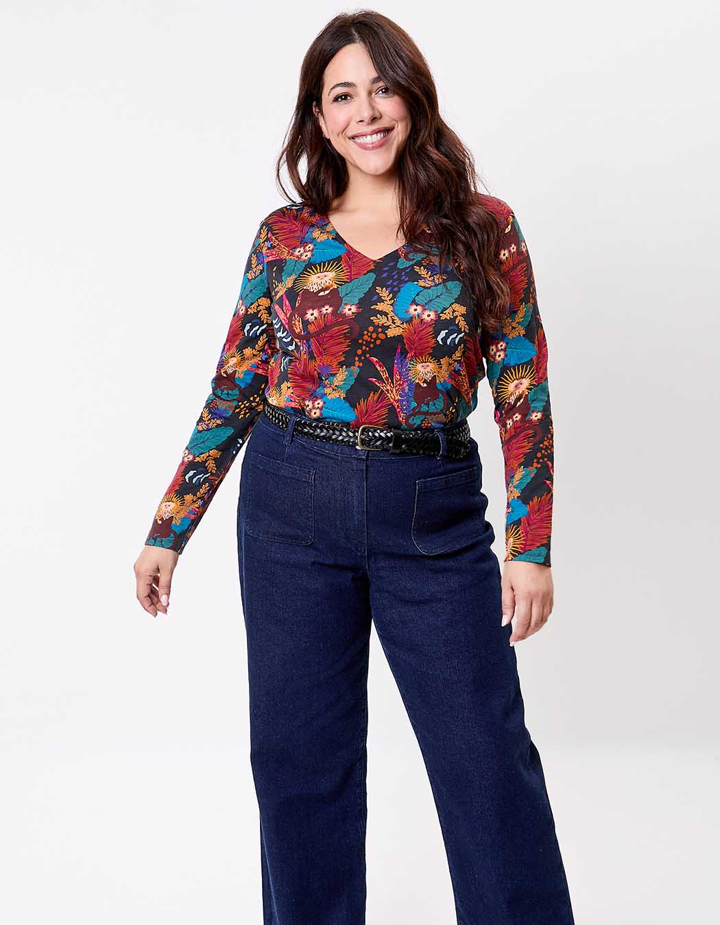 Printed V-neck organic cotton T-shirt femme La Fiancée