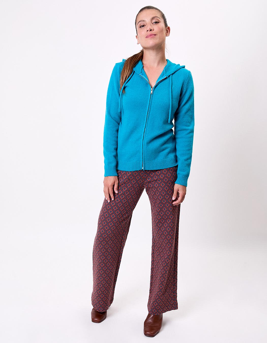 Zip-up knitted hooded cardigan femme La Fiancée
