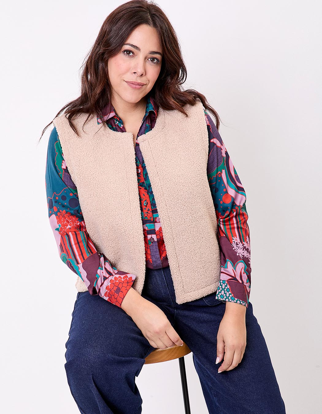 Reversible sherpa and patterned cardigan femme La Fiancée