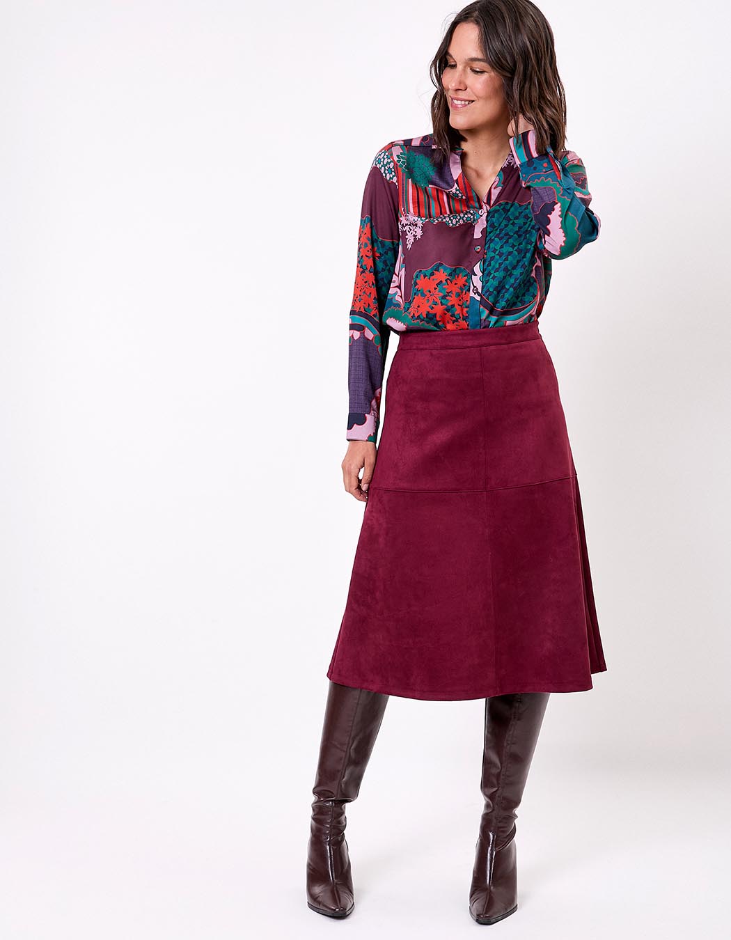 Suede-effect flared midi skirt femme La Fiancée