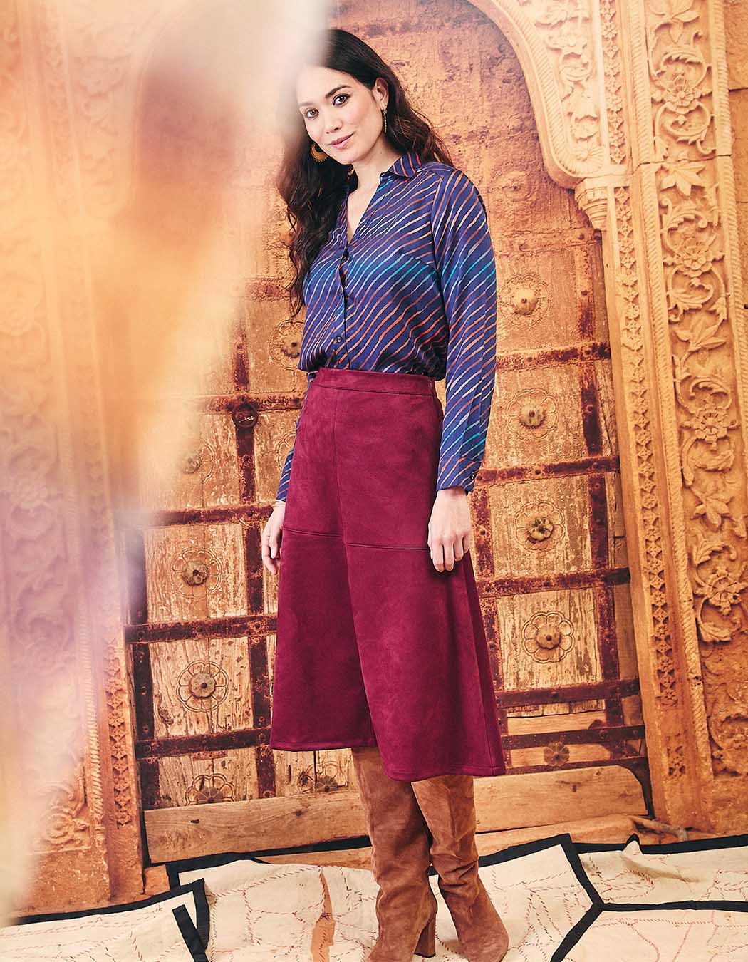Suede-effect flared midi skirt femme La Fiancée
