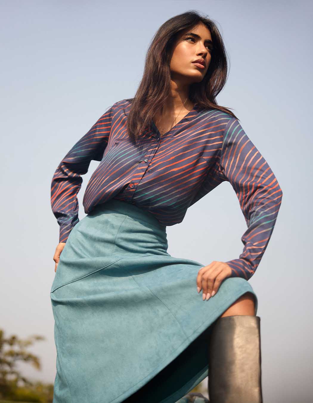 Suede-effect flared midi skirt femme La Fiancée