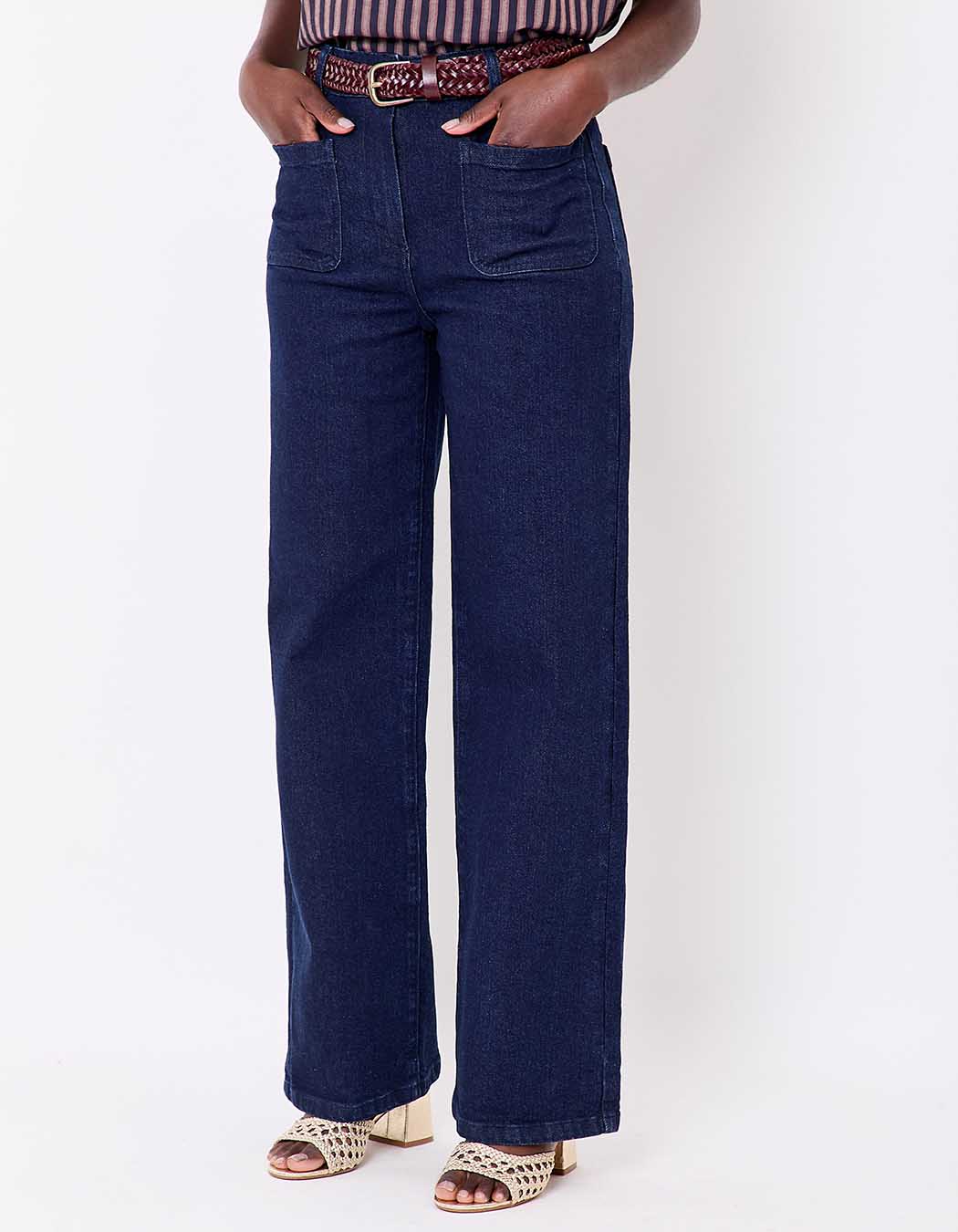 Wide-leg stretch cotton denim jeans femme La Fiancée