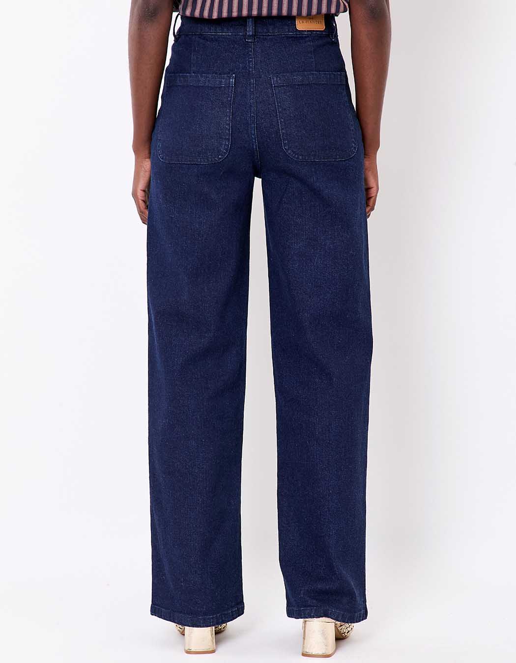 Wide-leg stretch cotton denim jeans femme La Fiancée