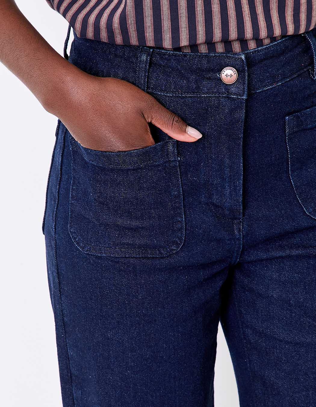 Wide-leg stretch cotton denim jeans femme La Fiancée