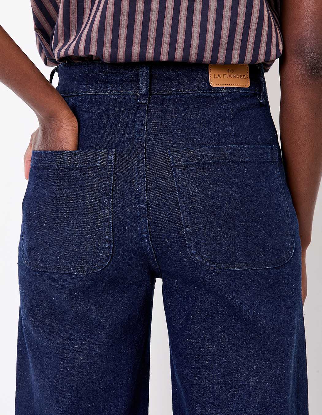 Wide-leg stretch cotton denim jeans femme La Fiancée