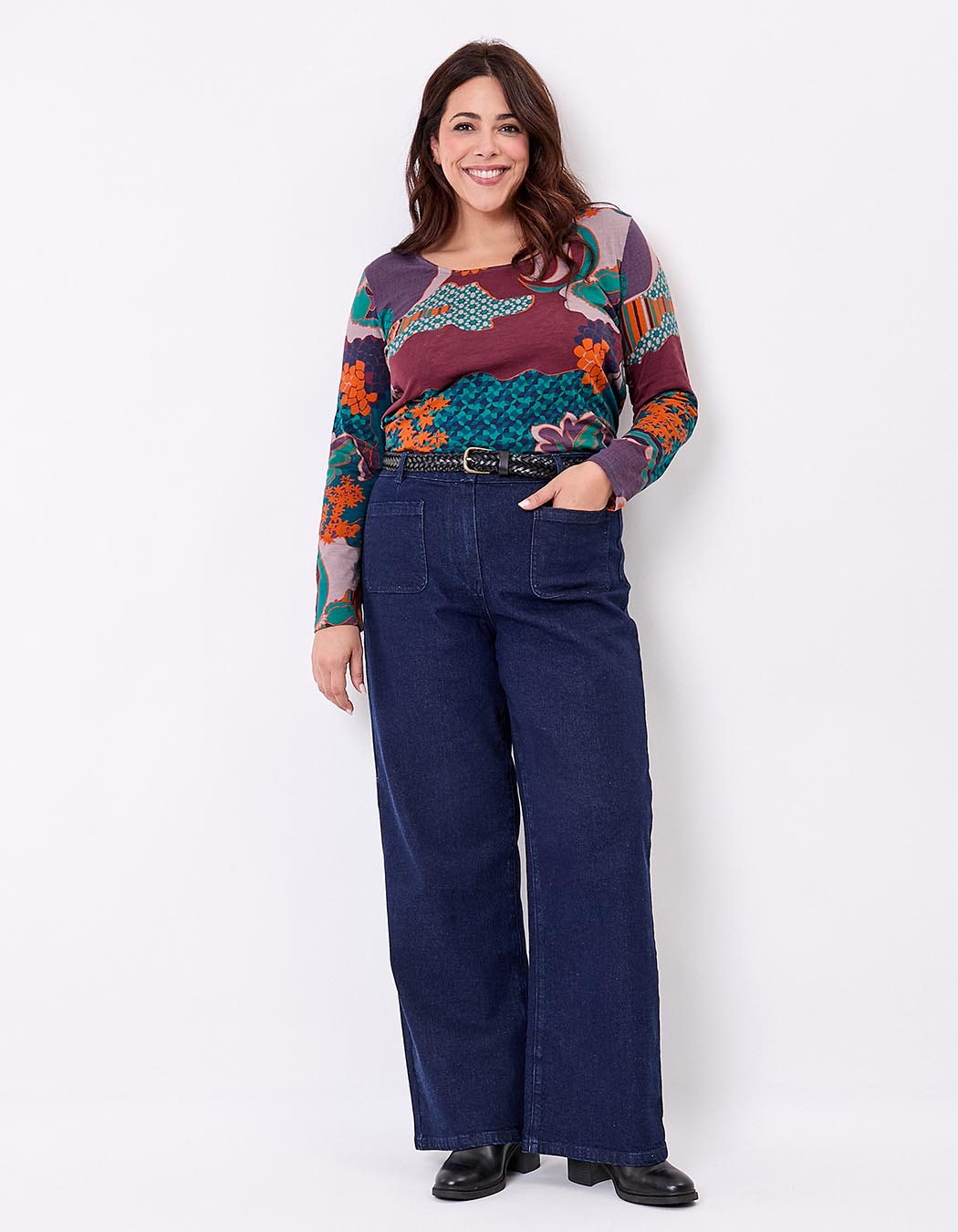 Wide-leg stretch cotton denim jeans femme La Fiancée