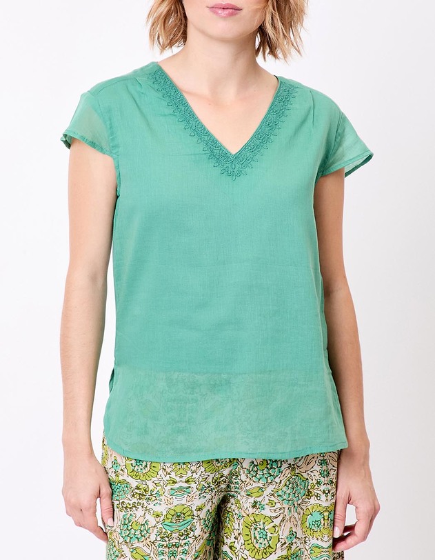 Embroidered lightweight organic cotton gauze T-shirt femme La Fianc&eacute;e