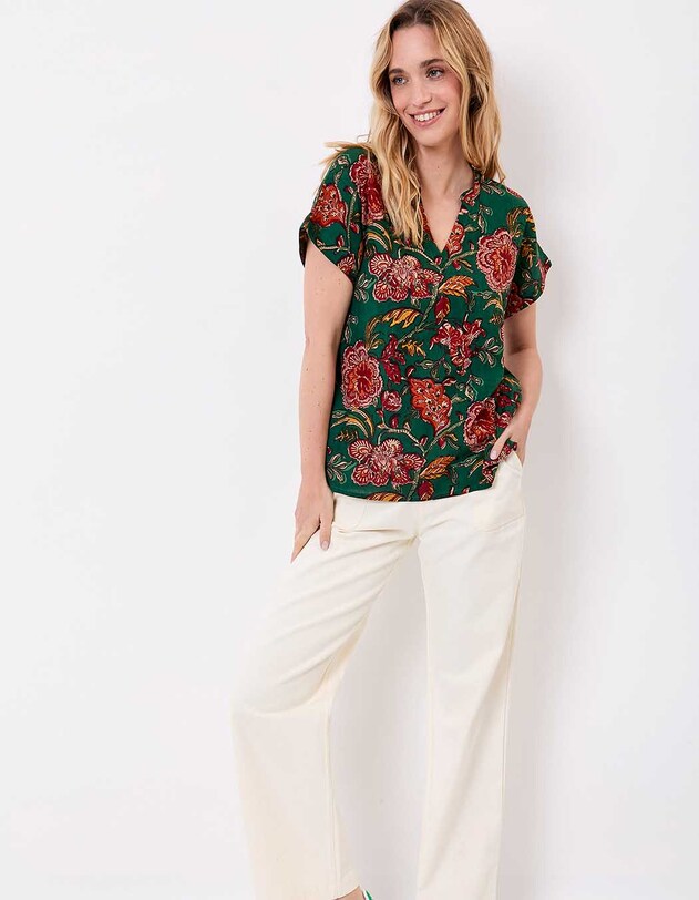Flowing Tunisian collar viscose linen top femme La Fianc&eacute;e