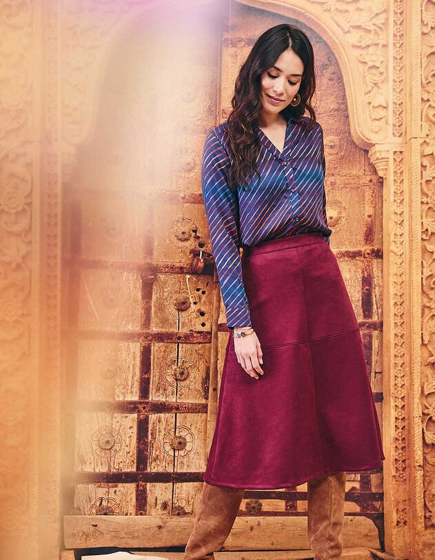 Suede-effect flared midi skirt femme La Fianc&eacute;e