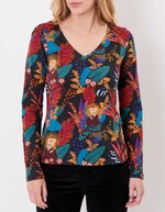 Printed V-neck organic cotton T-shirt femme La Fiancée