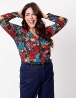 Printed V-neck organic cotton T-shirt femme La Fiancée